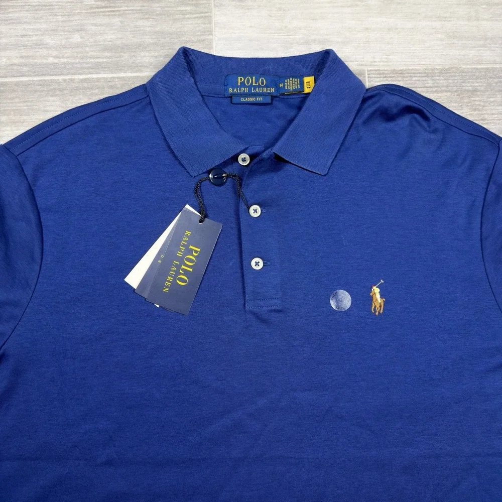 $118 Polo Ralph Lauren Polo Shirt Men's Medium Classic Fit Short Sleeve Blue New